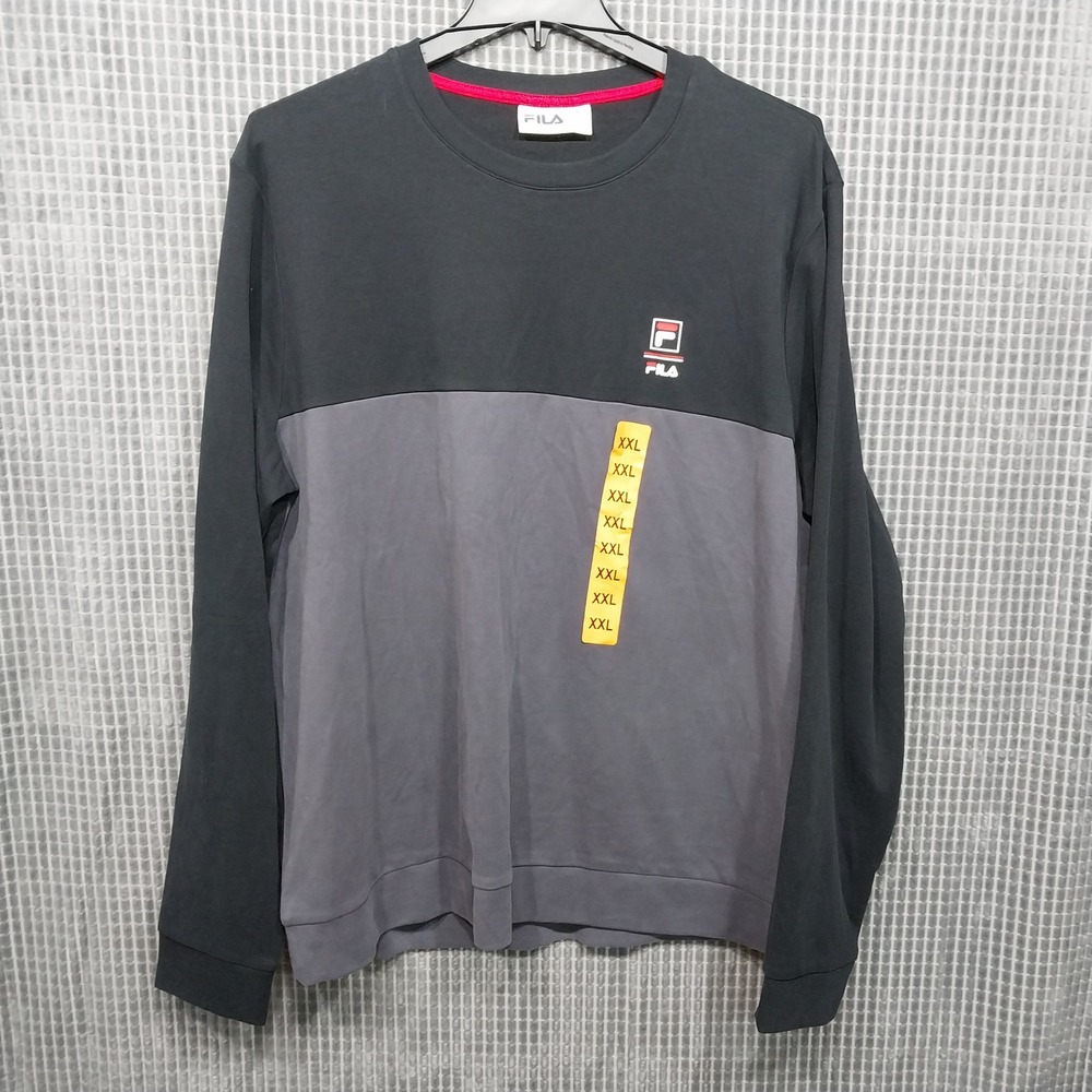 Fila Sweatshirt Mens Colorblock Logo Long Sleeve XXL Black Grey